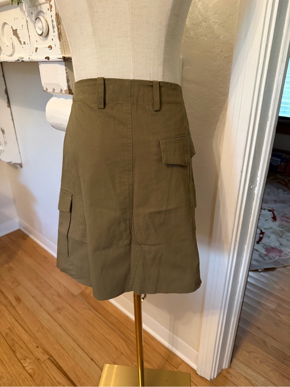 Olive Cargo Mini Skirt with Front Slit - Women - Picture 3 of 6
